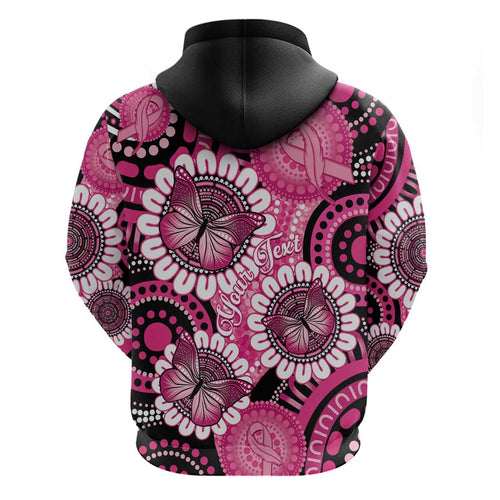 Personalised Australia Indigenous Zip Hoodie Breast Cancer Ribbon Think Pink - Black Version LT14