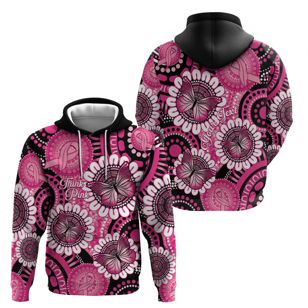 Personalised Australia Indigenous Zip Hoodie Breast Cancer Ribbon Think Pink - Black Version LT14