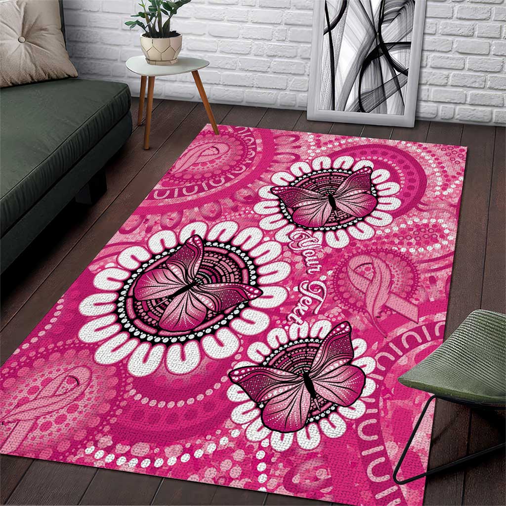 Personalised Australia Indigenous Area Rug Breast Cancer Ribbon Think Pink - Pink Version LT14