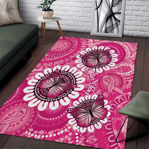 Personalised Australia Indigenous Area Rug Breast Cancer Ribbon Think Pink - Pink Version LT14