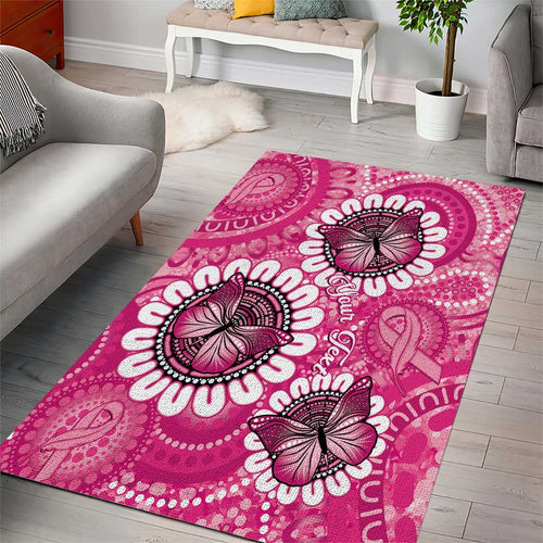 Personalised Australia Indigenous Area Rug Breast Cancer Ribbon Think Pink - Pink Version LT14