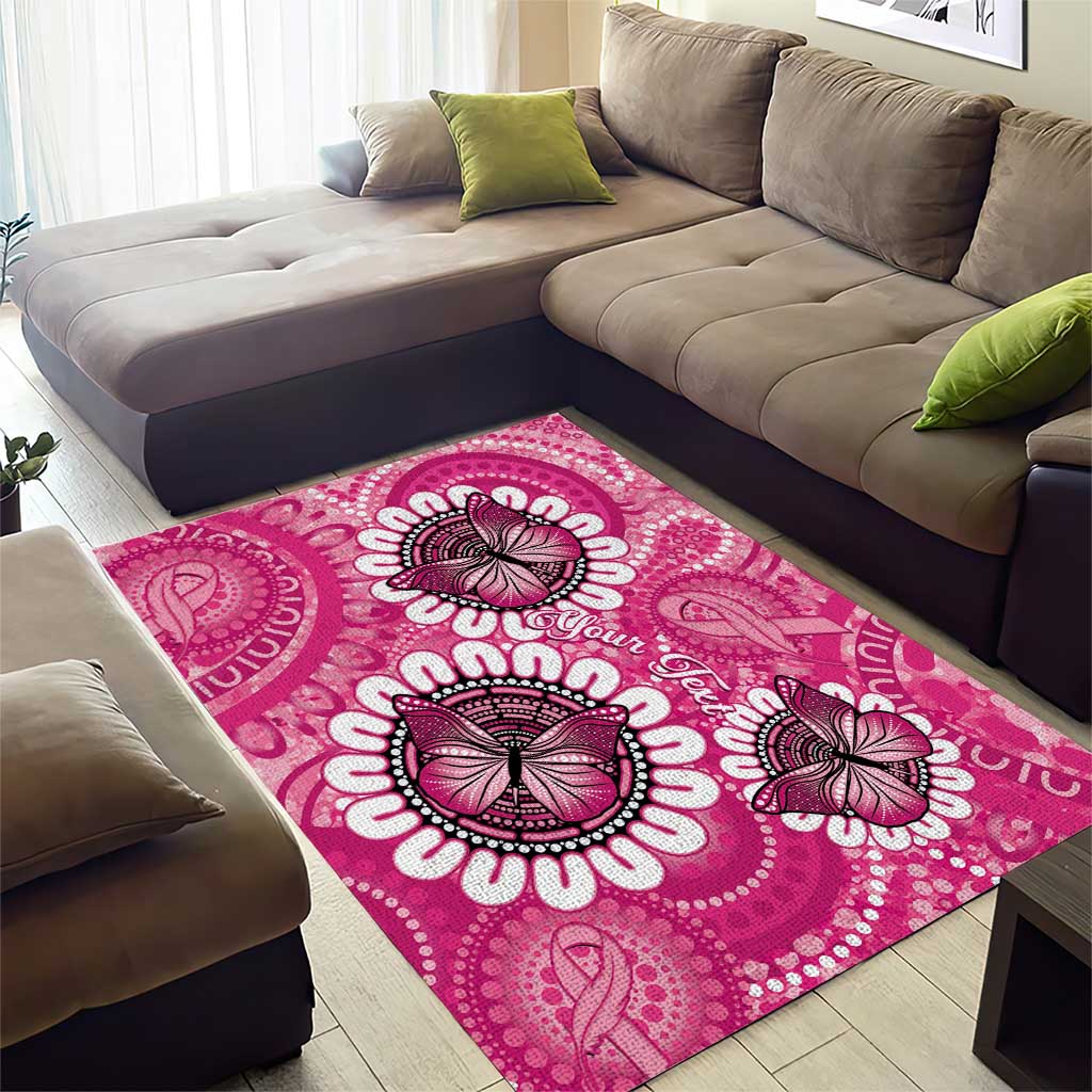 Personalised Australia Indigenous Area Rug Breast Cancer Ribbon Think Pink - Pink Version LT14