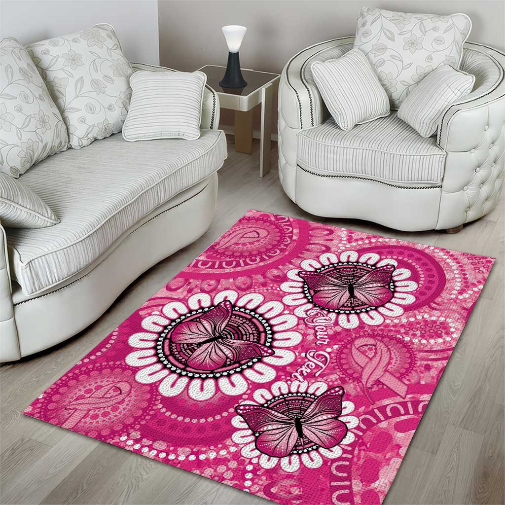 Personalised Australia Indigenous Area Rug Breast Cancer Ribbon Think Pink - Pink Version LT14