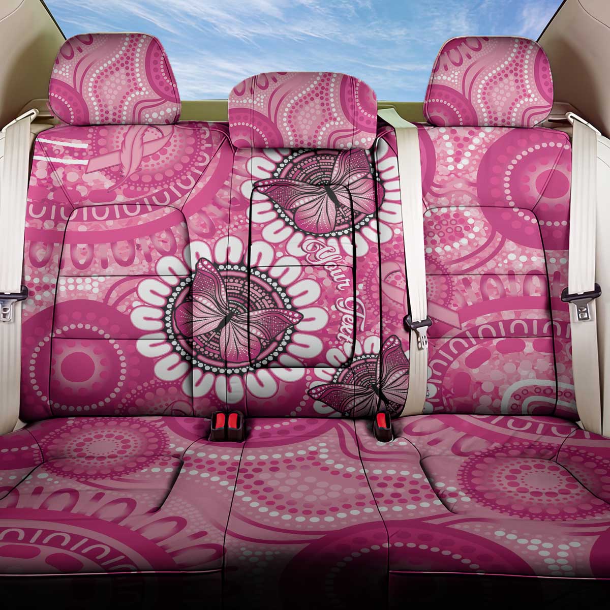 Personalised Australia Indigenous Back Car Seat Cover Breast Cancer Ribbon Think Pink - Pink Version LT14