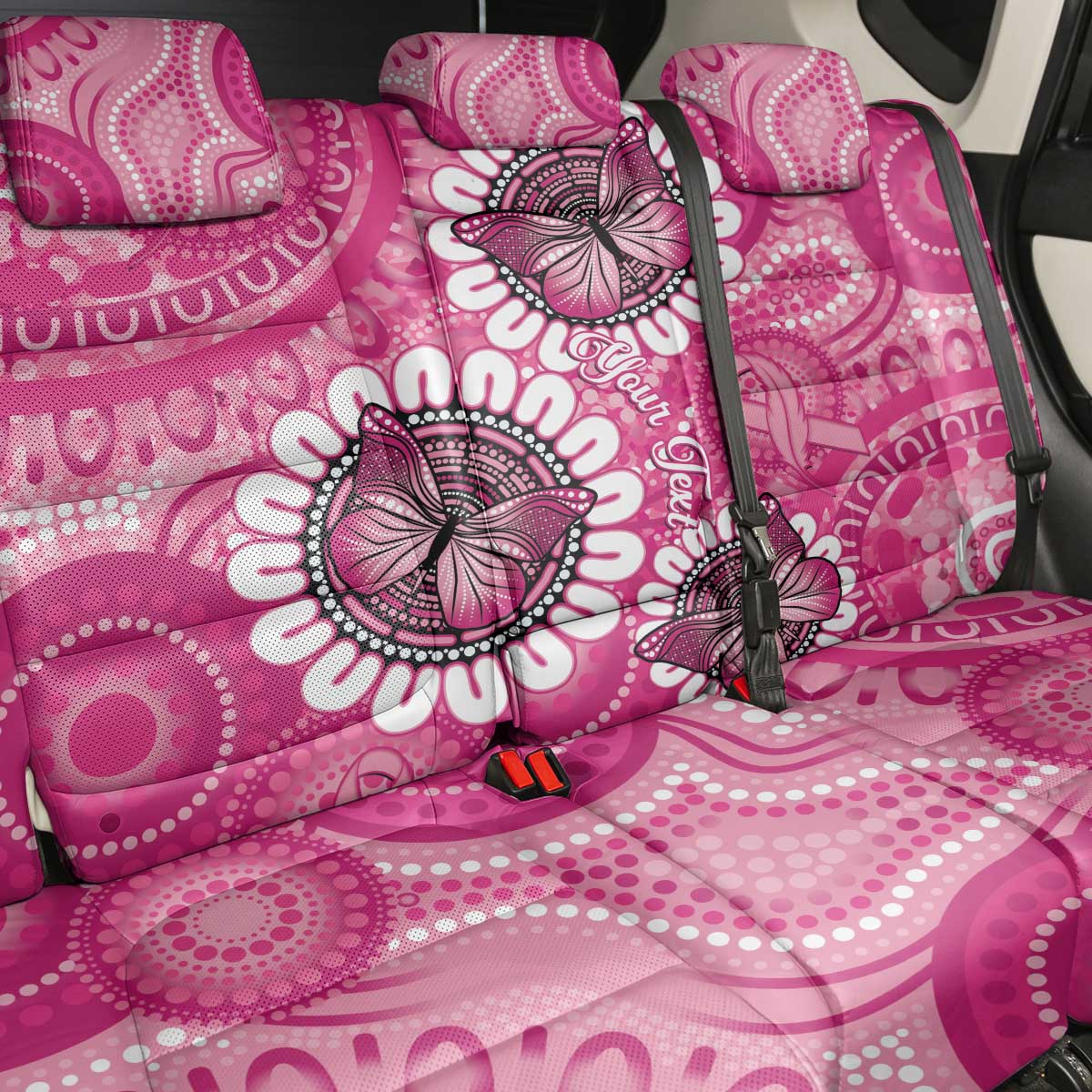 Personalised Australia Indigenous Back Car Seat Cover Breast Cancer Ribbon Think Pink - Pink Version LT14