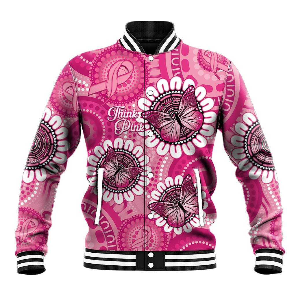 Personalised Australia Indigenous Baseball Jacket Breast Cancer Ribbon Think Pink - Pink Version LT14