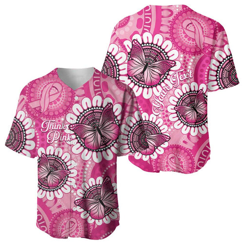 Personalised Australia Indigenous Baseball Jersey Breast Cancer Ribbon Think Pink - Pink Version LT14
