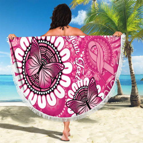 Personalised Australia Indigenous Beach Blanket Breast Cancer Ribbon Think Pink - Pink Version LT14