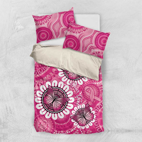 Personalised Australia Indigenous Bedding Set Breast Cancer Ribbon Think Pink - Pink Version LT14