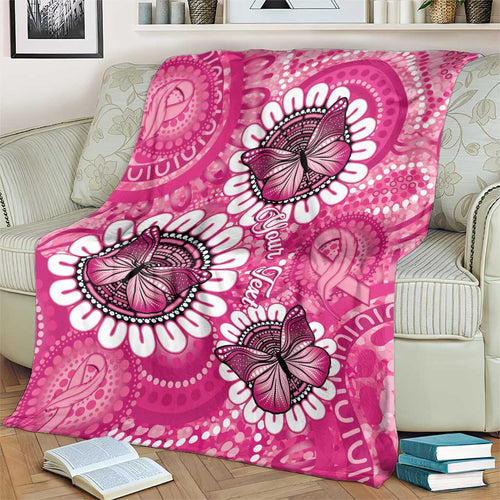 Personalised Australia Indigenous Blanket Breast Cancer Ribbon Think Pink - Pink Version LT14