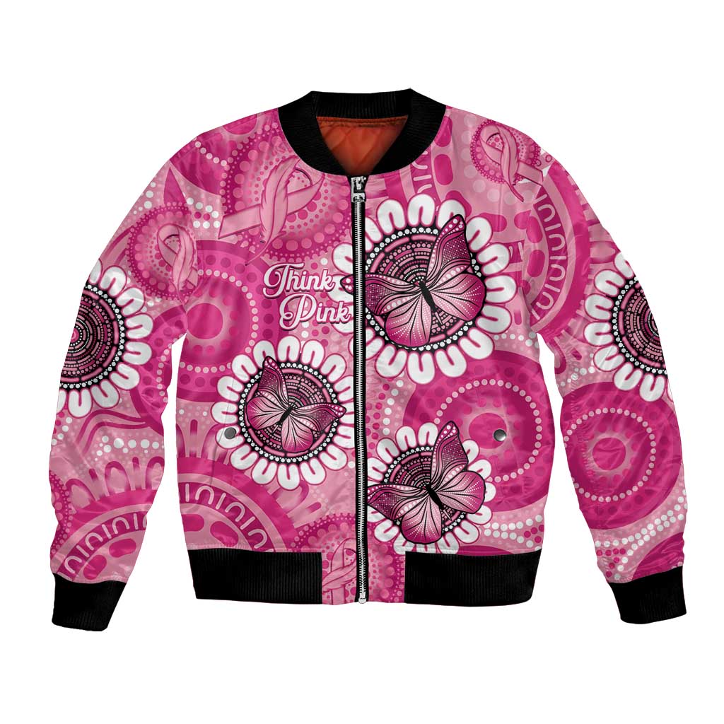 Personalised Australia Indigenous Bomber Jacket Breast Cancer Ribbon Think Pink - Pink Version LT14
