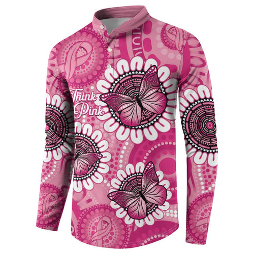 Personalised Australia Indigenous Button Sweatshirt Breast Cancer Ribbon Think Pink - Pink Version LT14