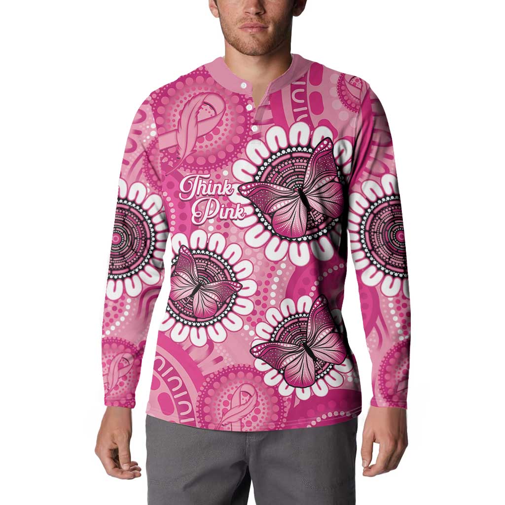 Personalised Australia Indigenous Button Sweatshirt Breast Cancer Ribbon Think Pink - Pink Version LT14