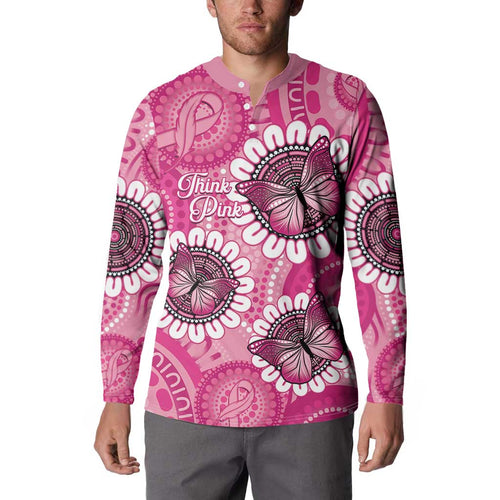 Personalised Australia Indigenous Button Sweatshirt Breast Cancer Ribbon Think Pink - Pink Version LT14