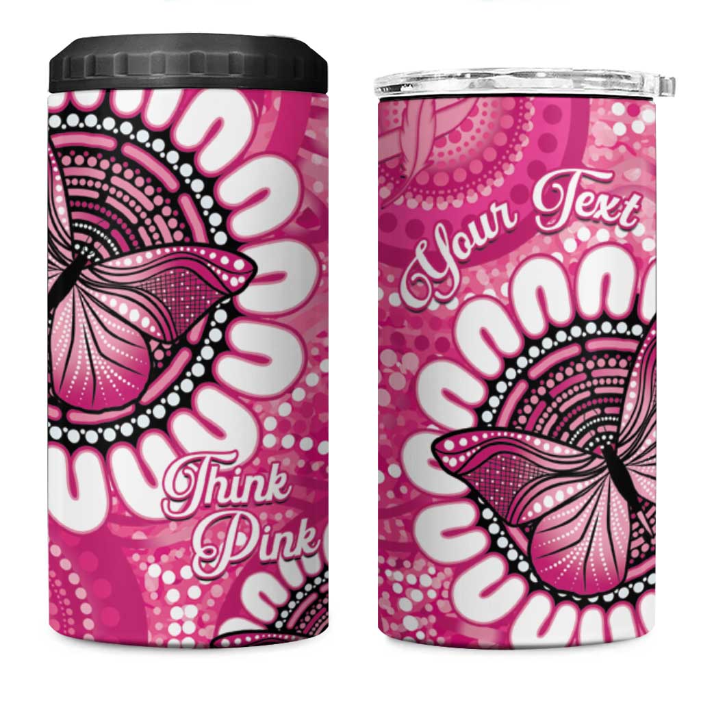 Personalised Australia Indigenous 4 in 1 Can Cooler Tumbler Breast Cancer Ribbon Think Pink - Pink Version LT14