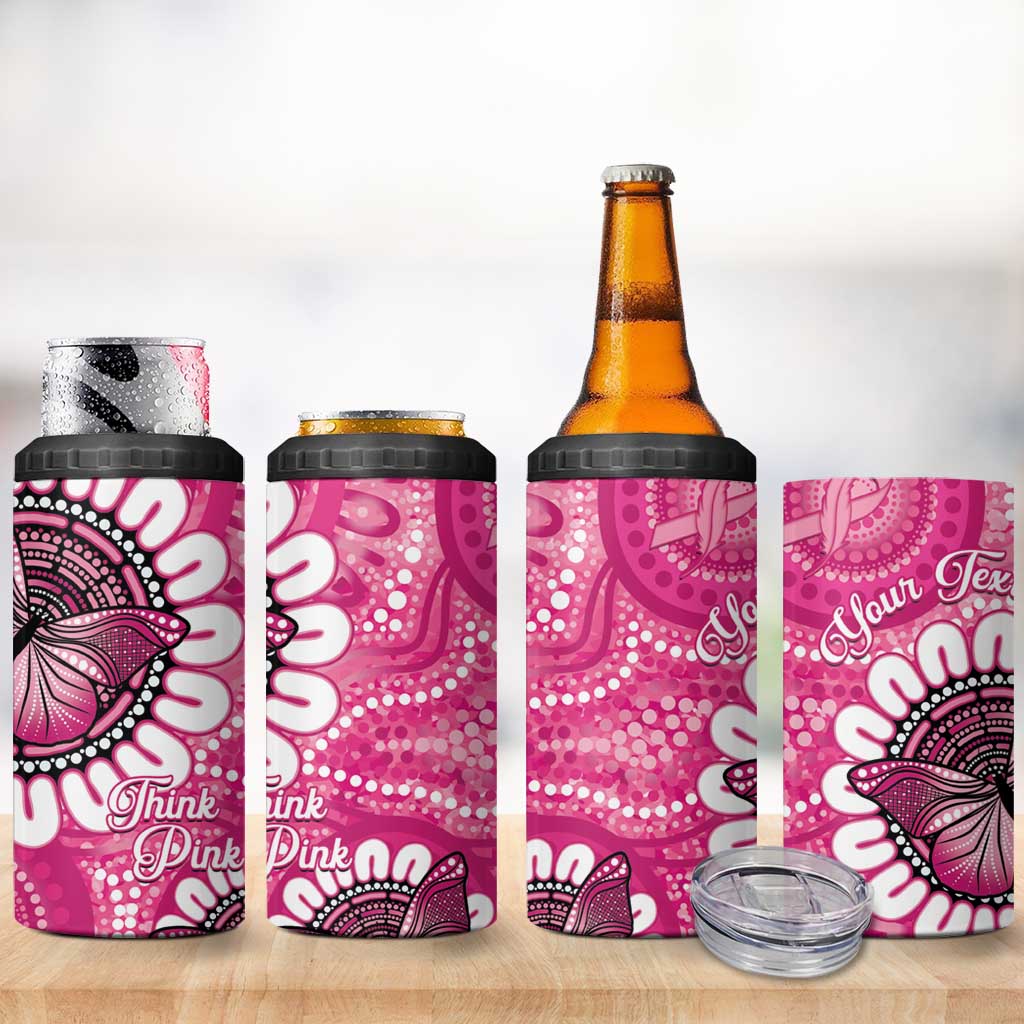 Personalised Australia Indigenous 4 in 1 Can Cooler Tumbler Breast Cancer Ribbon Think Pink - Pink Version LT14