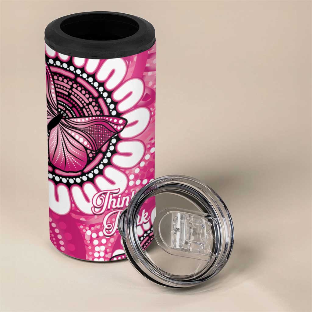 Personalised Australia Indigenous 4 in 1 Can Cooler Tumbler Breast Cancer Ribbon Think Pink - Pink Version LT14