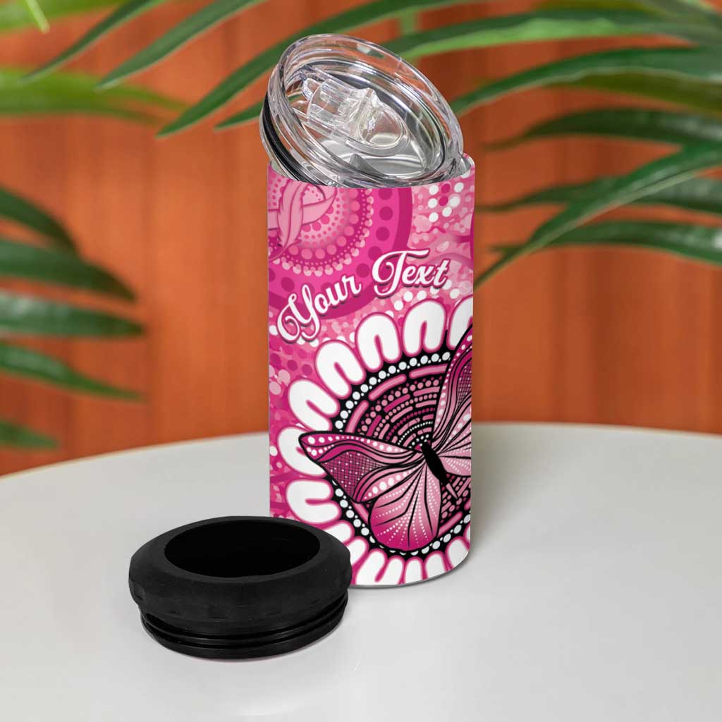 Personalised Australia Indigenous 4 in 1 Can Cooler Tumbler Breast Cancer Ribbon Think Pink - Pink Version LT14
