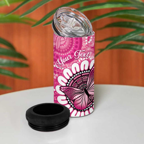 Personalised Australia Indigenous 4 in 1 Can Cooler Tumbler Breast Cancer Ribbon Think Pink - Pink Version LT14