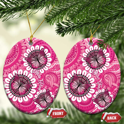 Personalised Australia Indigenous Ceramic Ornament Breast Cancer Ribbon Think Pink - Pink Version - Aussie Hoodie