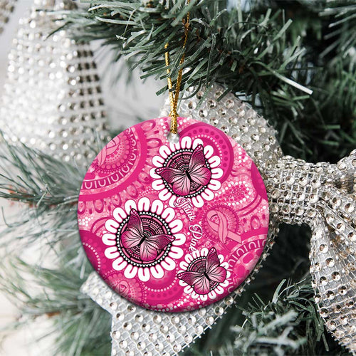 Personalised Australia Indigenous Ceramic Ornament Breast Cancer Ribbon Think Pink - Pink Version - Aussie Hoodie
