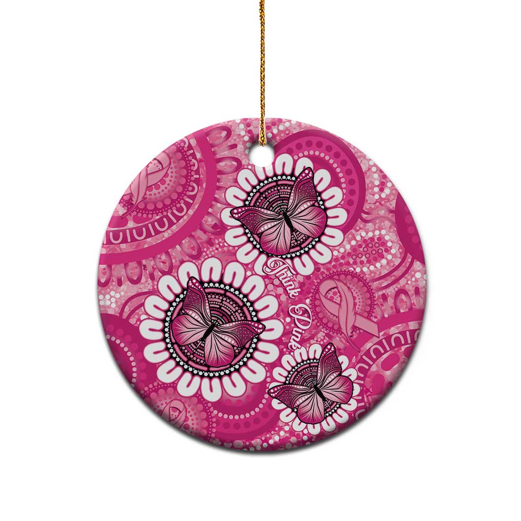Personalised Australia Indigenous Ceramic Ornament Breast Cancer Ribbon Think Pink - Pink Version - Aussie Hoodie