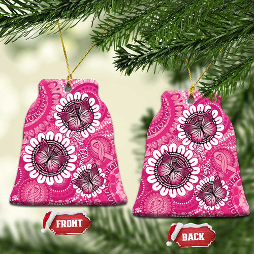 Personalised Australia Indigenous Ceramic Ornament Breast Cancer Ribbon Think Pink - Pink Version - Aussie Hoodie