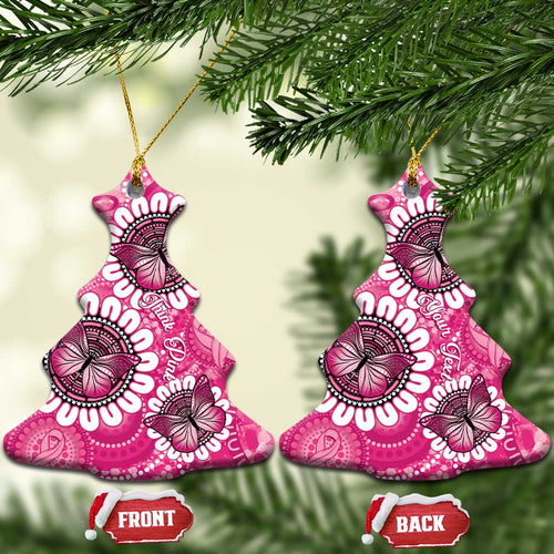 Personalised Australia Indigenous Ceramic Ornament Breast Cancer Ribbon Think Pink - Pink Version - Aussie Hoodie