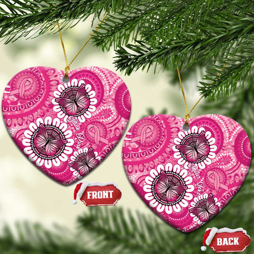 Personalised Australia Indigenous Ceramic Ornament Breast Cancer Ribbon Think Pink - Pink Version - Aussie Hoodie
