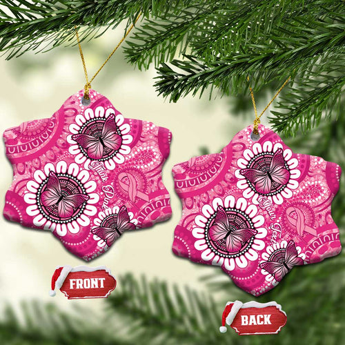 Personalised Australia Indigenous Ceramic Ornament Breast Cancer Ribbon Think Pink - Pink Version - Aussie Hoodie