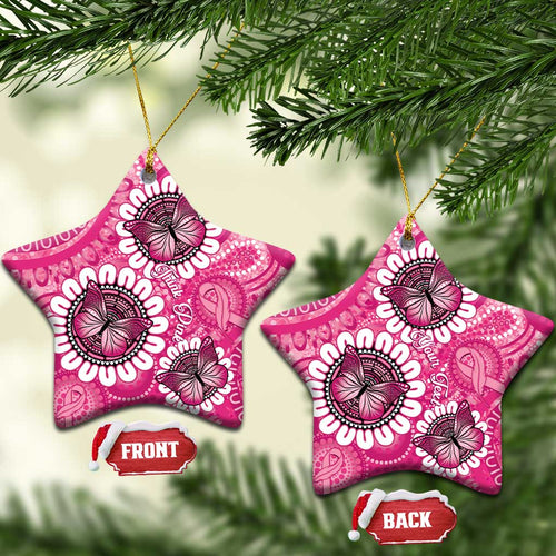 Personalised Australia Indigenous Ceramic Ornament Breast Cancer Ribbon Think Pink - Pink Version - Aussie Hoodie
