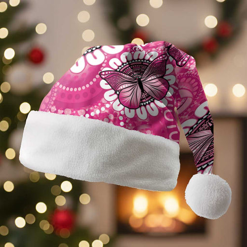 Personalised Australia Indigenous Christmas Santa Hat Breast Cancer Ribbon Think Pink - Pink Version - Aussie Hoodie