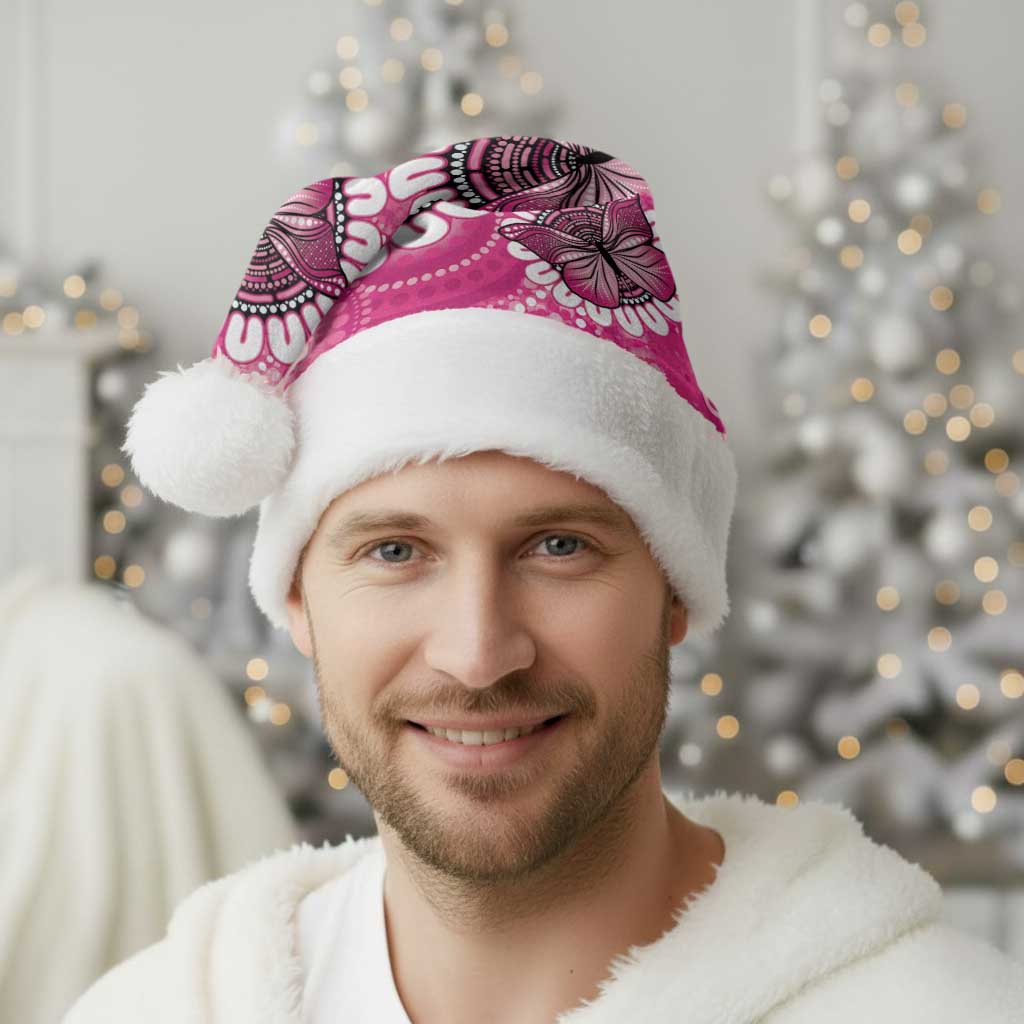 Personalised Australia Indigenous Christmas Santa Hat Breast Cancer Ribbon Think Pink - Pink Version - Aussie Hoodie