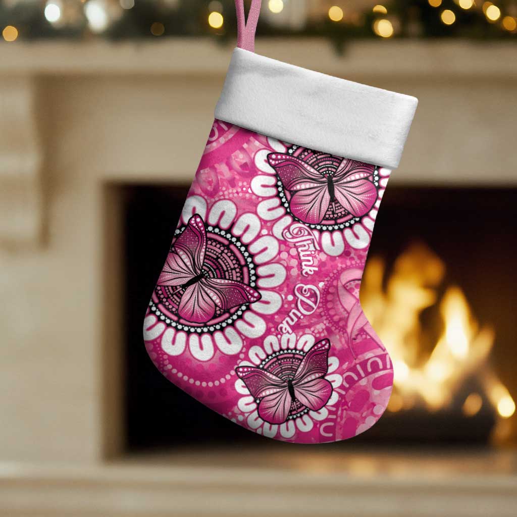 Personalised Australia Indigenous Christmas Stocking Breast Cancer Ribbon Think Pink - Pink Version - Aussie Hoodie