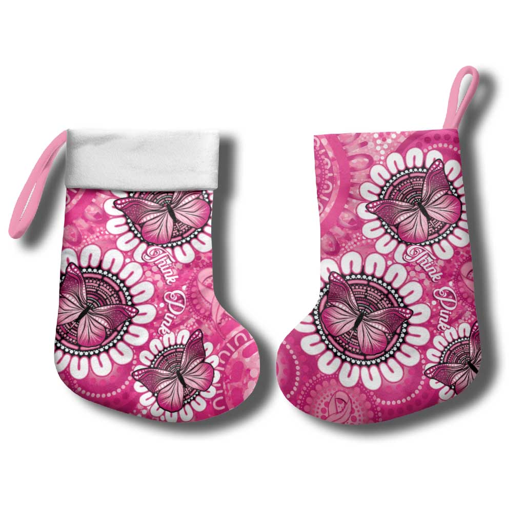Personalised Australia Indigenous Christmas Stocking Breast Cancer Ribbon Think Pink - Pink Version - Aussie Hoodie