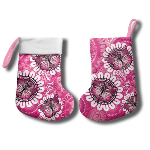 Personalised Australia Indigenous Christmas Stocking Breast Cancer Ribbon Think Pink - Pink Version - Aussie Hoodie