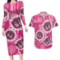 Personalised Australia Indigenous Couples Matching Long Sleeve Bodycon Dress and Hawaiian Shirt Breast Cancer Ribbon Think Pink - Pink Version LT14