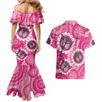 Personalised Australia Indigenous Couples Matching Mermaid Dress and Hawaiian Shirt Breast Cancer Ribbon Think Pink - Pink Version LT14
