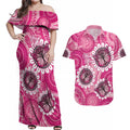 Personalised Australia Indigenous Couples Matching Off Shoulder Maxi Dress and Hawaiian Shirt Breast Cancer Ribbon Think Pink - Pink Version LT14