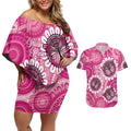 Personalised Australia Indigenous Couples Matching Off Shoulder Short Dress and Hawaiian Shirt Breast Cancer Ribbon Think Pink - Pink Version LT14