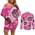 Personalised Australia Indigenous Couples Matching Off Shoulder Short Dress and Long Sleeve Button Shirt Breast Cancer Ribbon Think Pink - Pink Version LT14