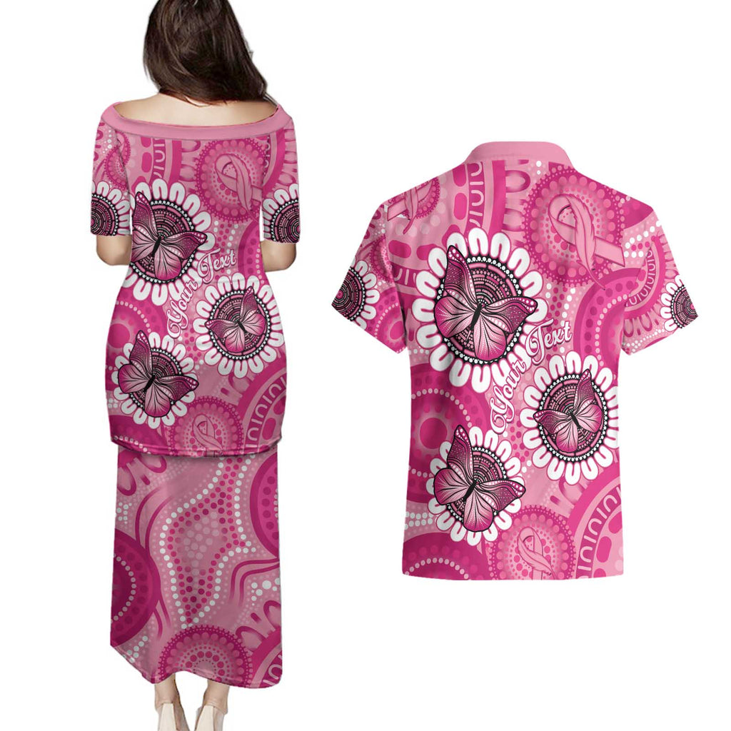 Personalised Australia Indigenous Couples Matching Puletasi and Hawaiian Shirt Breast Cancer Ribbon Think Pink - Pink Version LT14