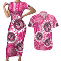 Personalised Australia Indigenous Couples Matching Short Sleeve Bodycon Dress and Hawaiian Shirt Breast Cancer Ribbon Think Pink - Pink Version LT14