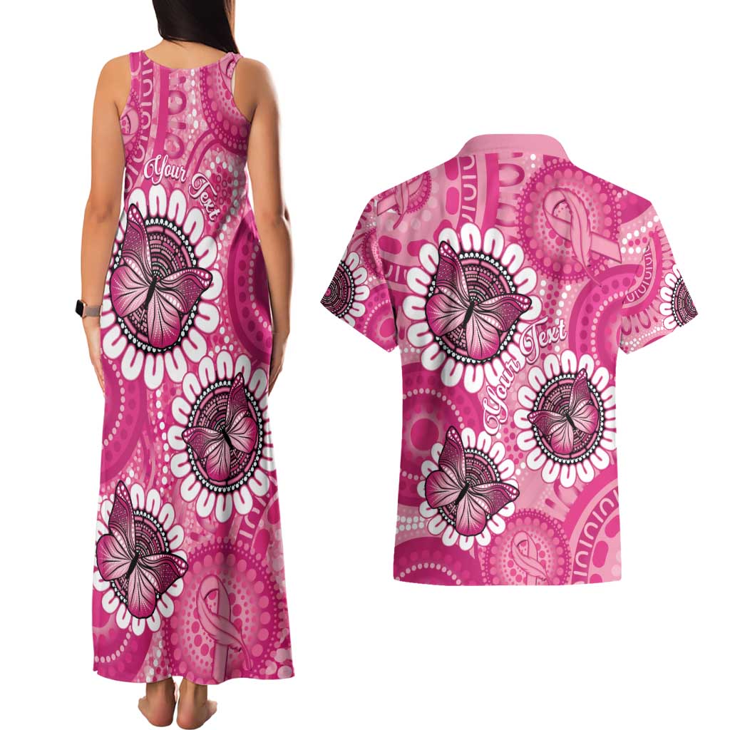 Personalised Australia Indigenous Couples Matching Tank Maxi Dress and Hawaiian Shirt Breast Cancer Ribbon Think Pink - Pink Version LT14
