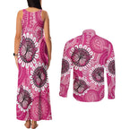 Personalised Australia Indigenous Couples Matching Tank Maxi Dress and Long Sleeve Button Shirt Breast Cancer Ribbon Think Pink - Pink Version LT14