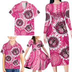 Personalised Australia Indigenous Family Matching Long Sleeve Bodycon Dress and Hawaiian Shirt Breast Cancer Ribbon Think Pink - Pink Version LT14