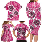 Personalised Australia Indigenous Family Matching Long Sleeve Bodycon Dress and Hawaiian Shirt Breast Cancer Ribbon Think Pink - Pink Version LT14