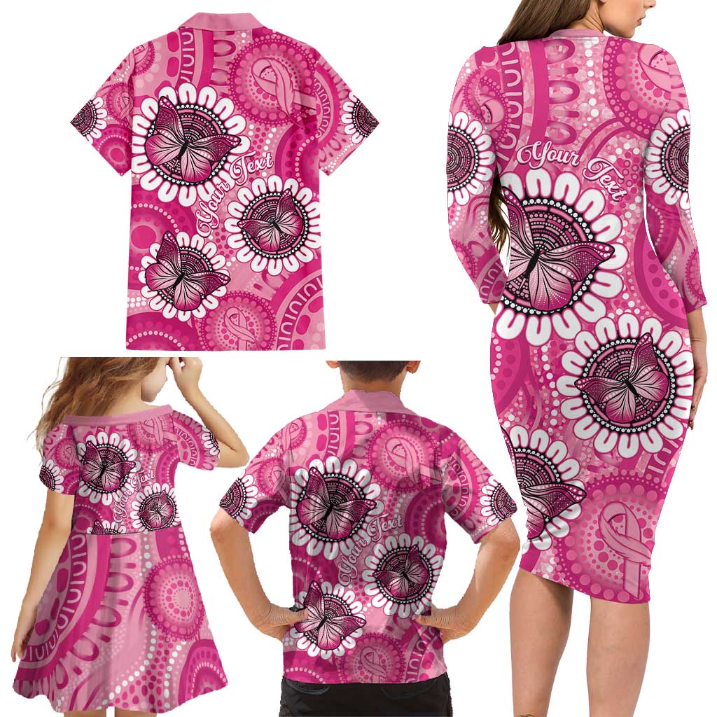 Personalised Australia Indigenous Family Matching Long Sleeve Bodycon Dress and Hawaiian Shirt Breast Cancer Ribbon Think Pink - Pink Version LT14