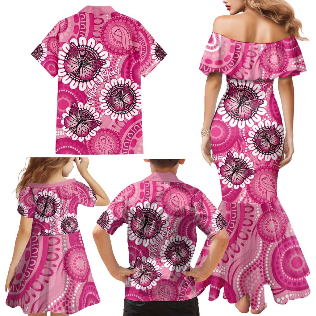 Personalised Australia Indigenous Family Matching Mermaid Dress and Hawaiian Shirt Breast Cancer Ribbon Think Pink - Pink Version LT14