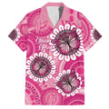 Personalised Australia Indigenous Family Matching Off The Shoulder Long Sleeve Dress and Hawaiian Shirt Breast Cancer Ribbon Think Pink - Pink Version LT14